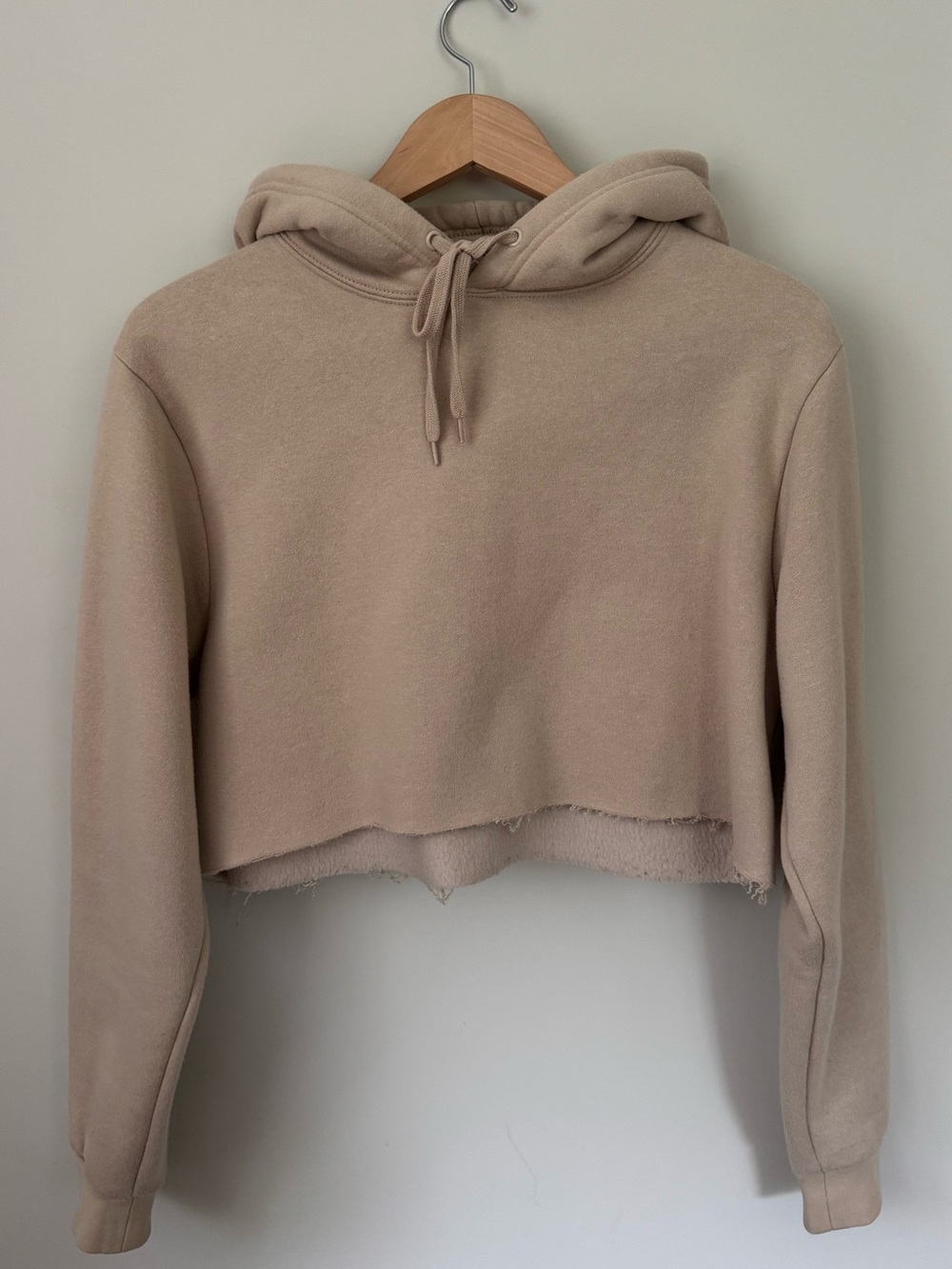 Cropped Beige Hoodie Sweatshirt - Women's Casual Pullover